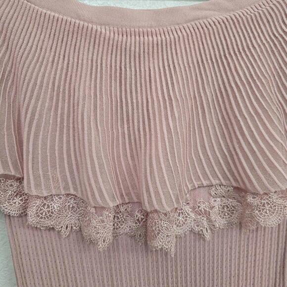 ENGLISH FACTORY Lightweight OFF-THE-SHOULDER Mesh/Lace Pink Sweater Size S - Picture 4 of 9